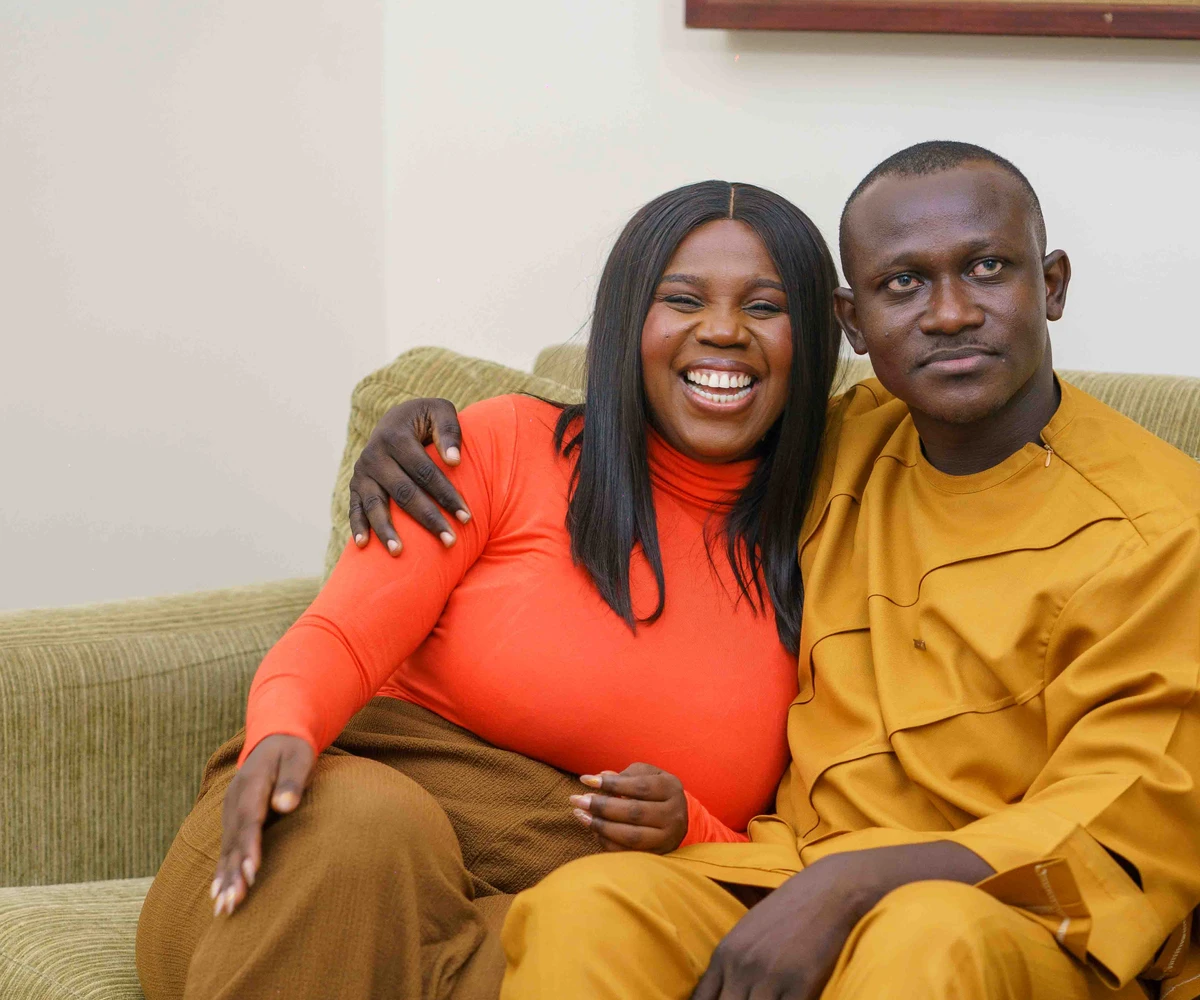 Lilian.A.Okafor Boateng sharing candid unscripted laughter with interview guest on set